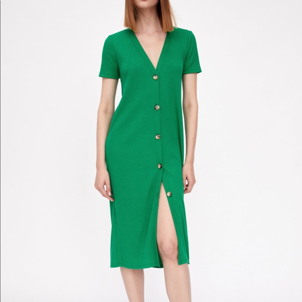 NWOT Zara green ribbed cardigan midi dress